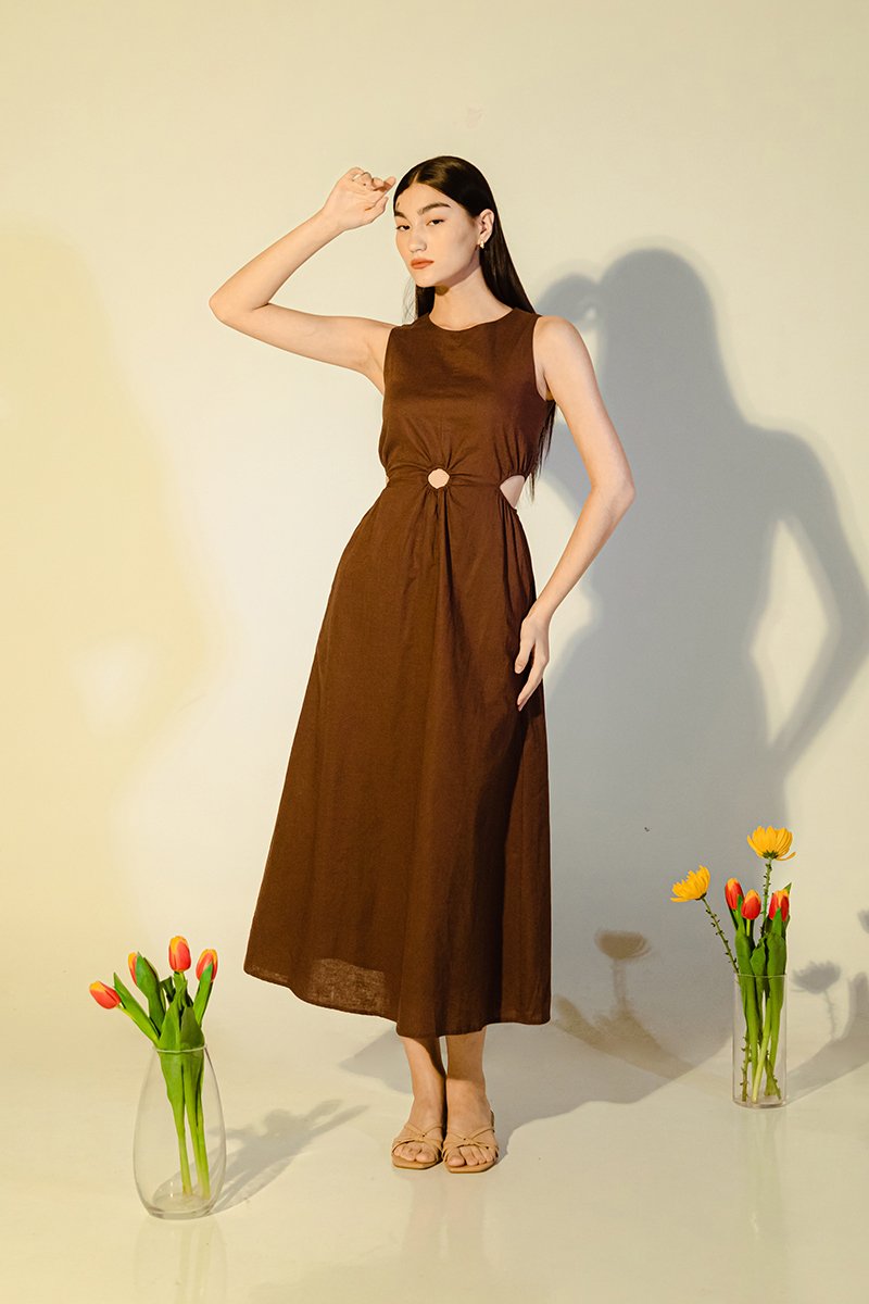 EMILENE CUT OUT LINEN MAXI DRESS