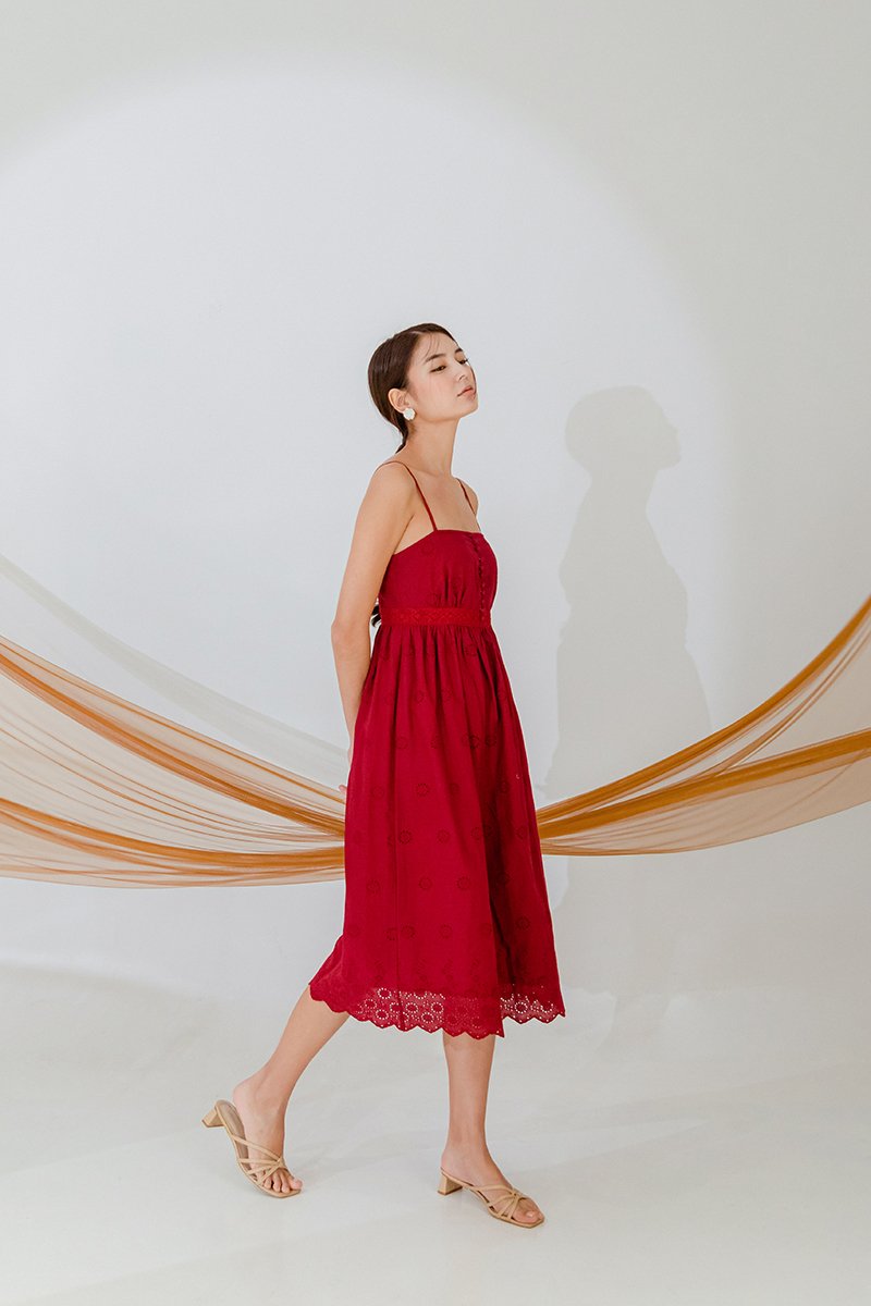 YASMIN EYELET CAMISOLE MIDI DRESS