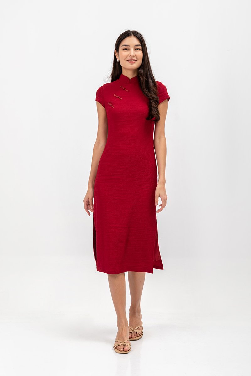 TOSCA TEXTURED SHEATH MIDI CHEONGSAM