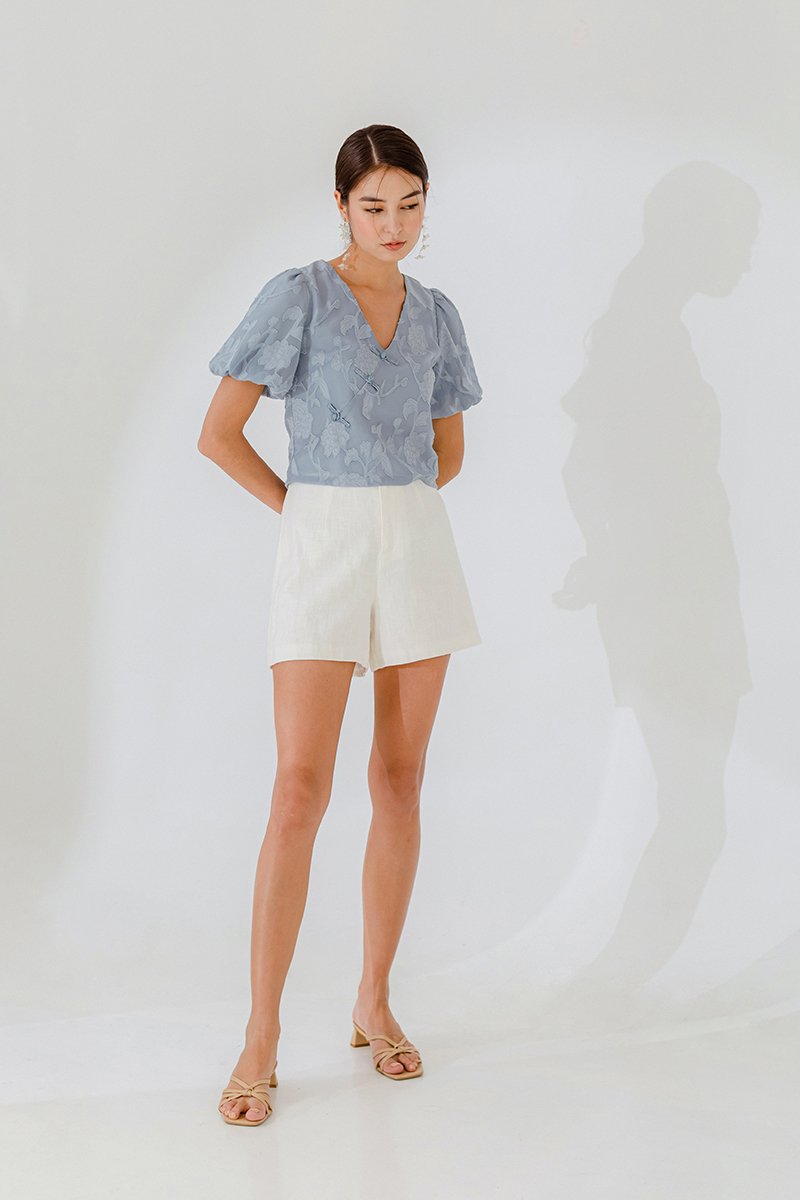 VIOLETTE PUFF SLEEVE FLORAL CHEONGSAM TOP