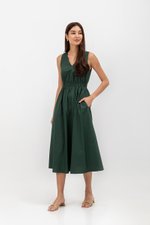 GEORGINA COTTON V NECK ELASTIC WAIST MIDI DRESS GEORGINA COTTON V NECK ELASTIC WAIST MIDI DRESS
