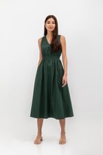 GEORGINA COTTON V NECK ELASTIC WAIST MIDI DRESS GEORGINA COTTON V NECK ELASTIC WAIST MIDI DRESS