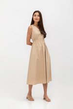 GEORGINA COTTON V NECK ELASTIC WAIST MIDI DRESS GEORGINA COTTON V NECK ELASTIC WAIST MIDI DRESS