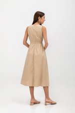 GEORGINA COTTON V NECK ELASTIC WAIST MIDI DRESS GEORGINA COTTON V NECK ELASTIC WAIST MIDI DRESS