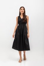 GEORGINA COTTON V NECK ELASTIC WAIST MIDI DRESS GEORGINA COTTON V NECK ELASTIC WAIST MIDI DRESS