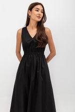 GEORGINA COTTON V NECK ELASTIC WAIST MIDI DRESS GEORGINA COTTON V NECK ELASTIC WAIST MIDI DRESS