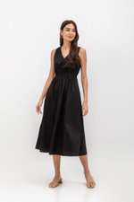 GEORGINA COTTON V NECK ELASTIC WAIST MIDI DRESS GEORGINA COTTON V NECK ELASTIC WAIST MIDI DRESS
