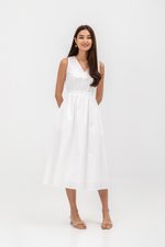 GEORGINA COTTON V NECK ELASTIC WAIST MIDI DRESS GEORGINA COTTON V NECK ELASTIC WAIST MIDI DRESS