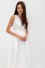 GEORGINA COTTON V NECK ELASTIC WAIST MIDI DRESS GEORGINA COTTON V NECK ELASTIC WAIST MIDI DRESS