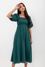 CASIE PUFF SLEEVE SMOCKED MIDI DRESS
