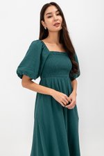 CASIE PUFF SLEEVE SMOCKED MIDI DRESS