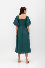 CASIE PUFF SLEEVE SMOCKED MIDI DRESS