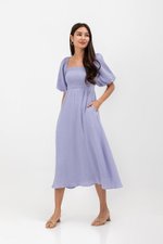 CASIE PUFF SLEEVE SMOCKED MIDI DRESS