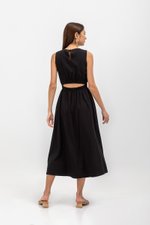 SKYLER TENCEL BACK CUT OUT ELASTIC WAISTBAND MIDI DRESS