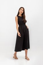 SKYLER TENCEL BACK CUT OUT ELASTIC WAISTBAND MIDI DRESS