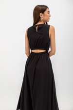 SKYLER TENCEL BACK CUT OUT ELASTIC WAISTBAND MIDI DRESS
