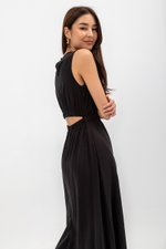 SKYLER TENCEL BACK CUT OUT ELASTIC WAISTBAND MIDI DRESS