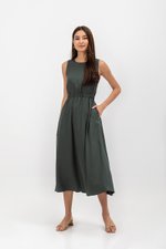 SKYLER TENCEL BACK CUT OUT ELASTIC WAISTBAND MIDI DRESS
