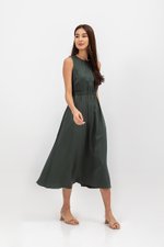 SKYLER TENCEL BACK CUT OUT ELASTIC WAISTBAND MIDI DRESS