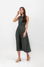 SKYLER TENCEL BACK CUT OUT ELASTIC WAISTBAND MIDI DRESS