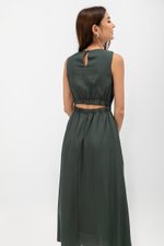 SKYLER TENCEL BACK CUT OUT ELASTIC WAISTBAND MIDI DRESS