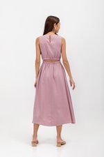 SKYLER TENCEL BACK CUT OUT ELASTIC WAISTBAND MIDI DRESS