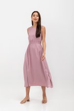SKYLER TENCEL BACK CUT OUT ELASTIC WAISTBAND MIDI DRESS