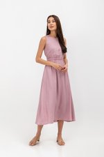 SKYLER TENCEL BACK CUT OUT ELASTIC WAISTBAND MIDI DRESS
