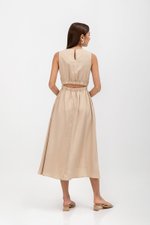 SKYLER TENCEL BACK CUT OUT ELASTIC WAISTBAND MIDI DRESS