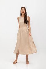 SKYLER TENCEL BACK CUT OUT ELASTIC WAISTBAND MIDI DRESS