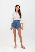 SOFARA FLORAL EMBROIDERY LONG SLEEVE MUSLIN TOP