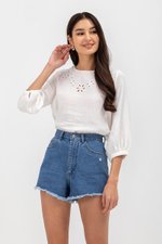 SOFARA FLORAL EMBROIDERY LONG SLEEVE MUSLIN TOP