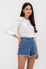 SOFARA FLORAL EMBROIDERY LONG SLEEVE MUSLIN TOP