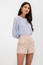 SOFARA FLORAL EMBROIDERY LONG SLEEVE MUSLIN TOP