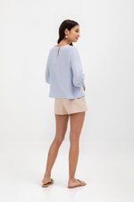 SOFARA FLORAL EMBROIDERY LONG SLEEVE MUSLIN TOP