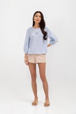 SOFARA FLORAL EMBROIDERY LONG SLEEVE MUSLIN TOP