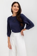 SOFARA FLORAL EMBROIDERY LONG SLEEVE MUSLIN TOP