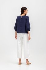 SOFARA FLORAL EMBROIDERY LONG SLEEVE MUSLIN TOP