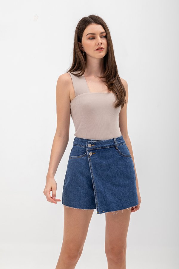 GIADA ASYMMETRICAL WRAP DENIM SKORTS