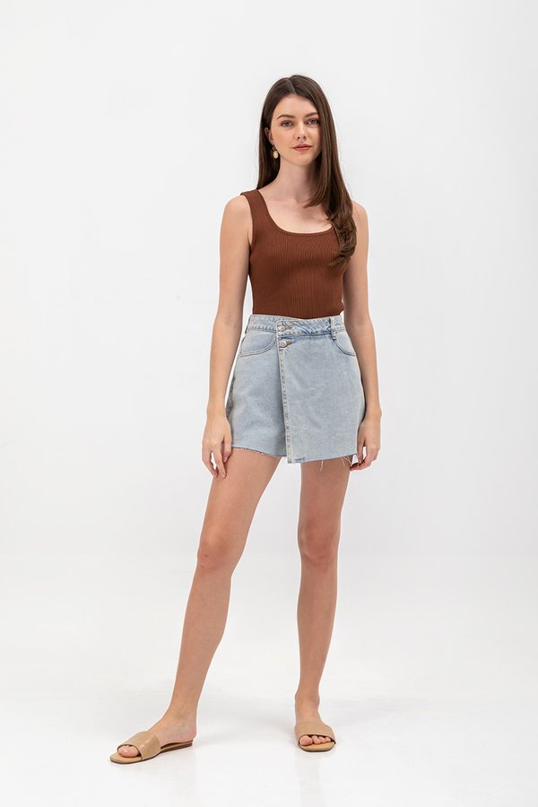 GIADA ASYMMETRICAL WRAP DENIM SKORTS