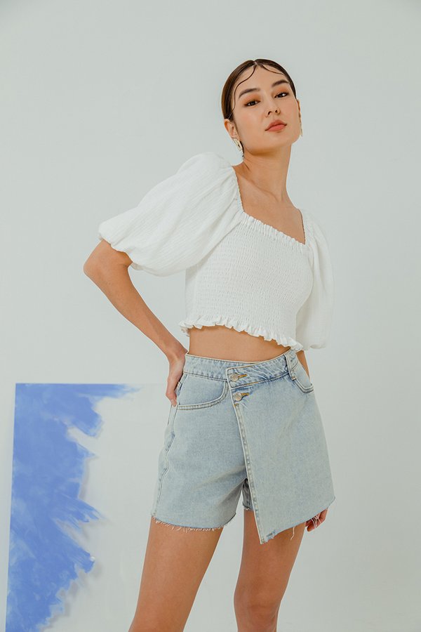 GIADA ASYMMETRICAL WRAP DENIM SKORTS