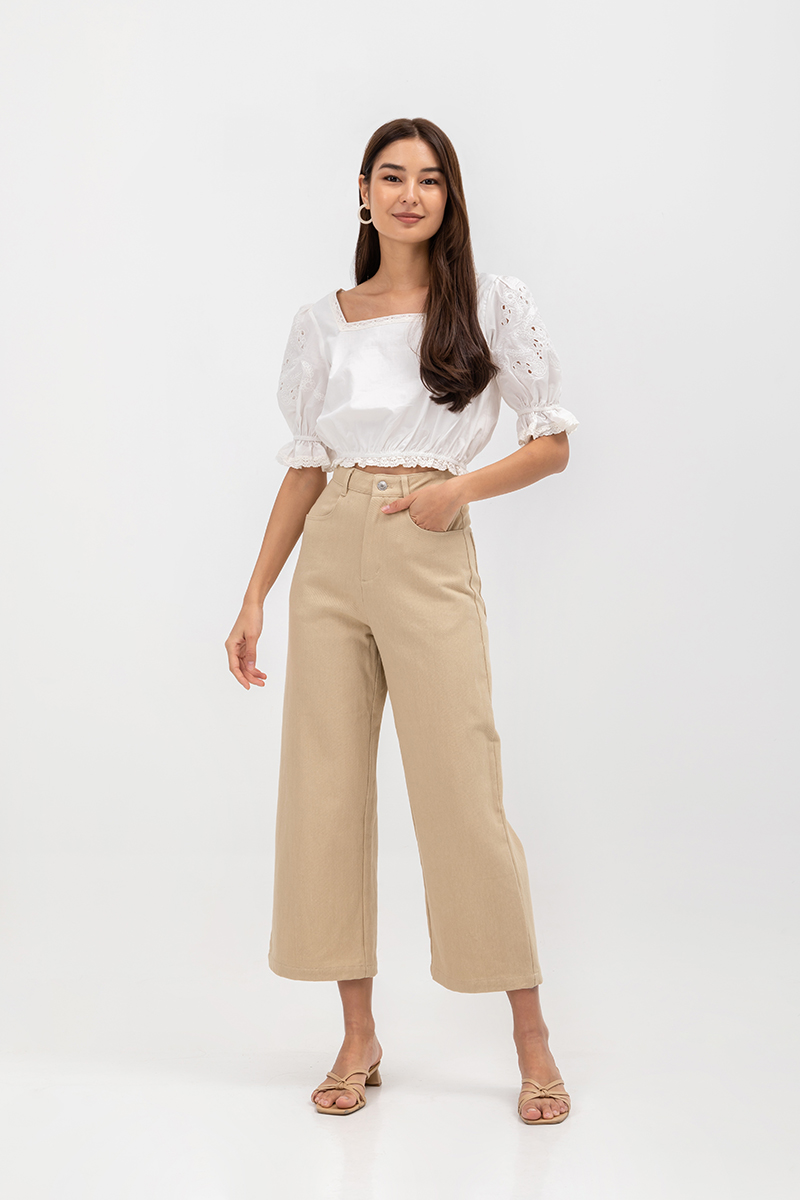 CLARISSE EMBROIDERED PUFF SLEEVE CROP TOP