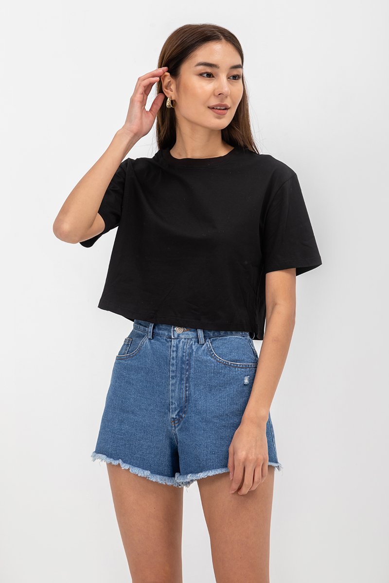 URSULA COTTON JERSEY CROPPED BOXY T SHIRT