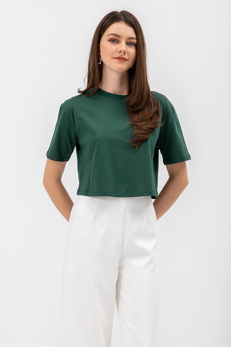 URSULA COTTON JERSEY CROPPED BOXY T SHIRT