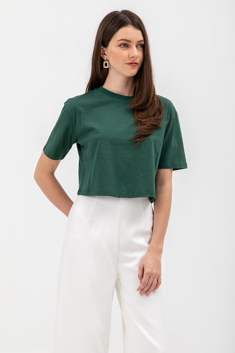 URSULA COTTON JERSEY CROPPED BOXY T SHIRT