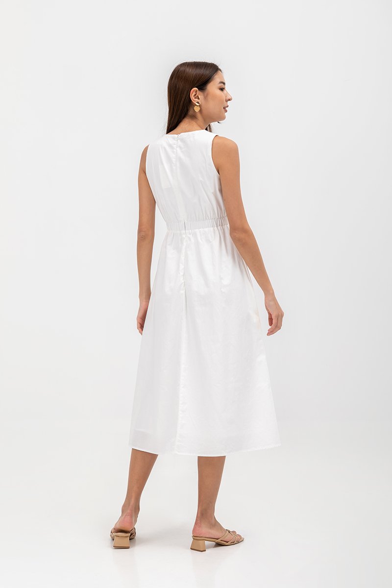 GEORGINA COTTON V NECK ELASTIC WAIST MIDI DRESS