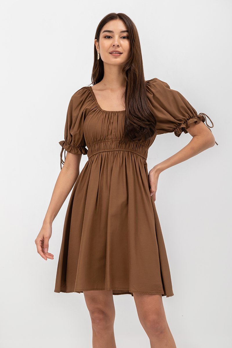 NAYA ELASTIC TIE SLEEVES MINI DRESS
