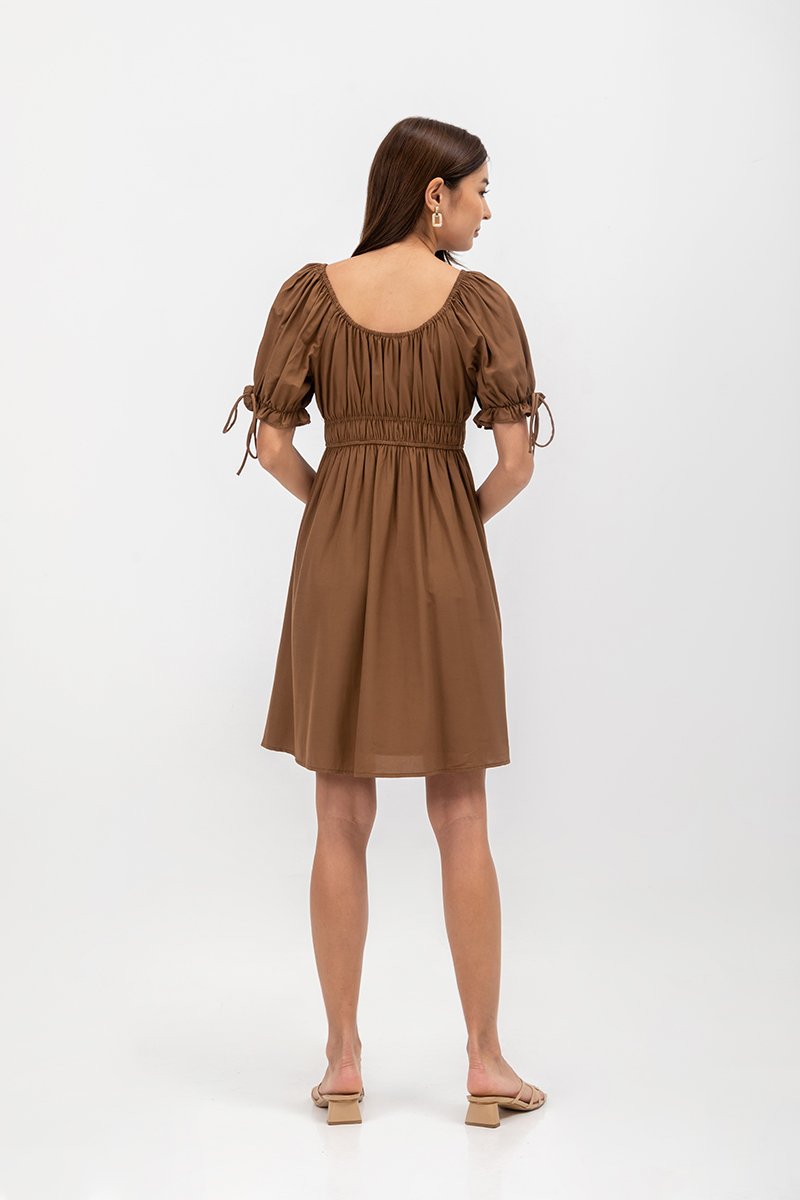 NAYA ELASTIC TIE SLEEVES MINI DRESS