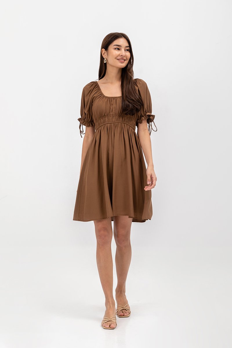 NAYA ELASTIC TIE SLEEVES MINI DRESS
