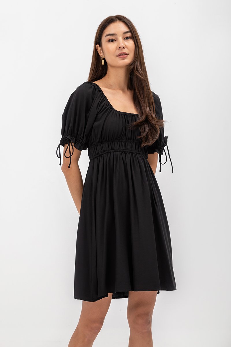NAYA ELASTIC TIE SLEEVES MINI DRESS